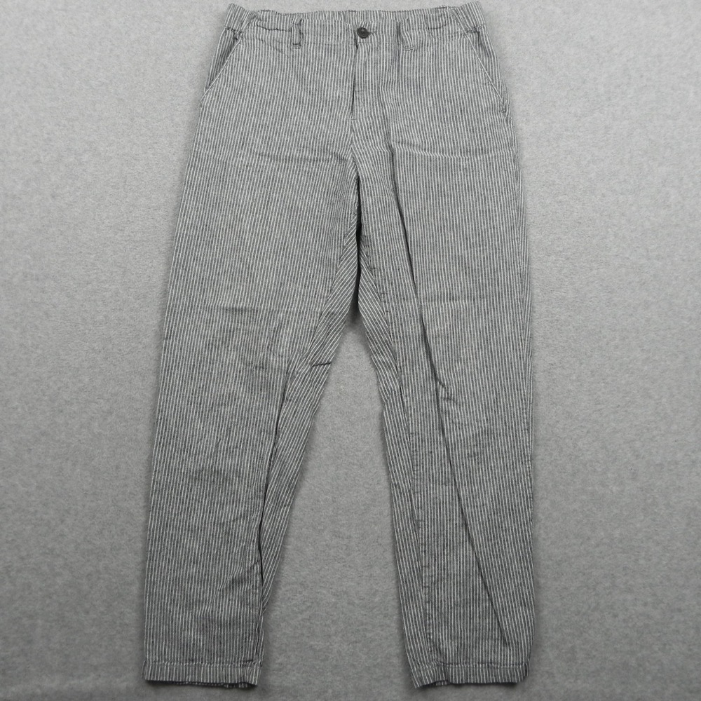 Uniqlo Pants Womens Medium Linen/Cotton Chino Casual Taper Gray Vertical Striped